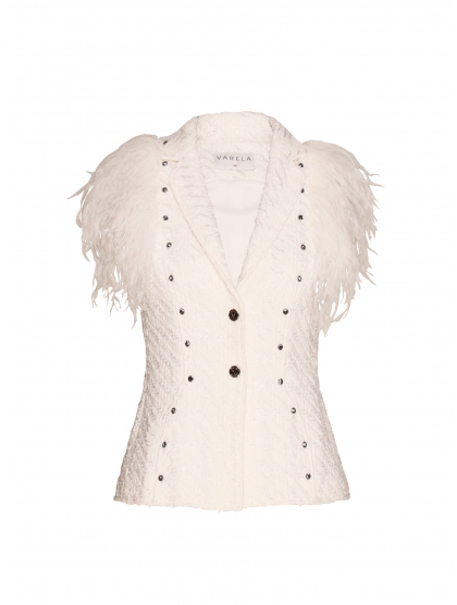 CHAQUETA CHALECO TWEED Y PLUMAS