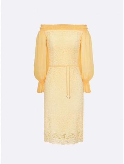 LACE AND GEORGETTE BARDOT DRESS